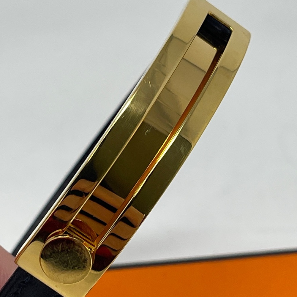 Hermes black leather gold metal slide lock bracelet - Picture 6 of 10